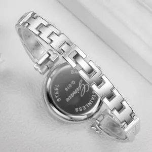 Elegant Ginave silver quartz watch with stainless steel H-link bracelet for women
