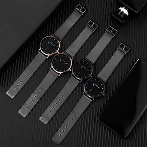 Detailed group view of four Geneva quartz watches with mesh bands and minimalist dials