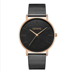 Geneva Minimalist Women Quartz Watch Ultra Thin Alloy Case Stainless Steel Mesh Band Fashion Casual Analog Wristwatch