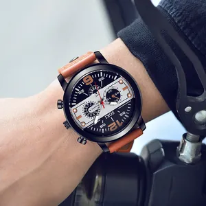 Détail de la montre à quartz SOKI pour homme avec bracelet en cuir marron et cadran noir