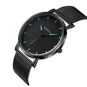 Men Minimalist Quartz Watch With Stainless Steel Mesh Band Alloy Case Round Analog Dial Fashion Casual Wrist Watch Jewelry