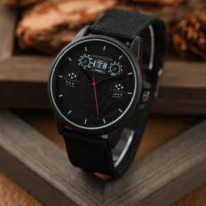 Orologio al quarzo nero da uomo con quadrante creativo stile cruscotto e cinturino in nylon