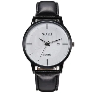 Orologio sportivo SOKI da uomo al quarzo con quadrante bianco e cinturino in pelle nera