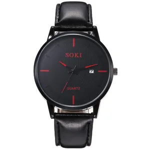Orologio sportivo al quarzo SOKI da uomo con cinturino in pelle nera e data