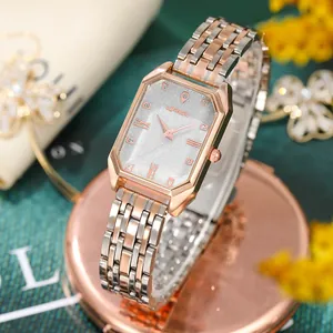 Retro Women's Square Quartz Watch Stainless Steel Strap Elegant Roman Numeral Rhinestone Starry Dial Fashion Wristwatch
