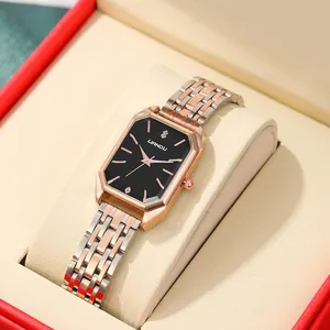 Elegante Damenquarzuhr mit rechteckigem Zifferblatt und zweifarbigem Metallarmband