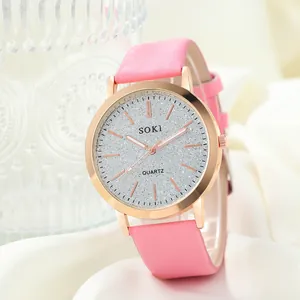 Fashion Women's Quartz Watch With Glitter Dial Rose Gold Alloy Case PU Leather Strap Elegant Analog Ladies Wristwatch