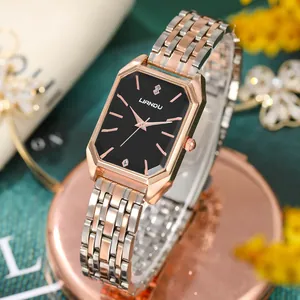 Elegante quadratische Quarzuhr für Damen in Roségold mit zweifarbigem Metallband