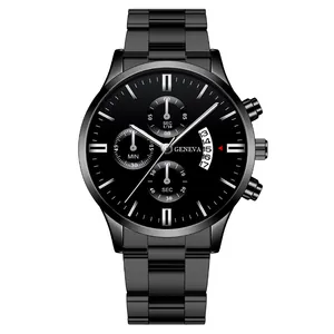 Geneva Herren Business Quarzuhr in Schwarz mit Edelstahlarmband und Chronographenanzeige