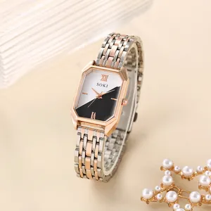 Montre SOKI quartz pour femme avec bracelet bicolore et cadran octogonal bicolore