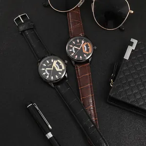 Orologio al quarzo da uomo SOKI con datario e cinturino in pelle a grana coccodrillo