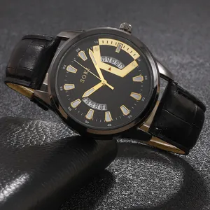 Orologio al quarzo da uomo con quadrante nero e cinturino in pelle nera a coccodrillo