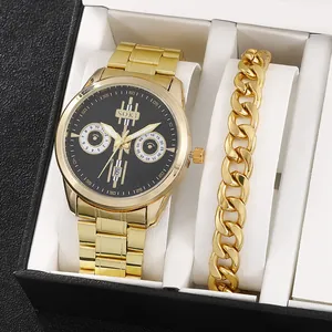 Montre SOKI dorée pour homme avec cadran noir et bracelet gourmette assorti en coffret cadeau