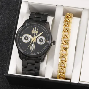Ensemble Montre à Quartz SOKI Business Homme Avec Bracelet en Acier Inoxydable Et Gourmette Ensemble Boîte Cadeau