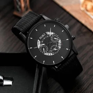 Reloj SOKI hombre cuarzo deportivo negro con correa de nailon y visualización de fecha