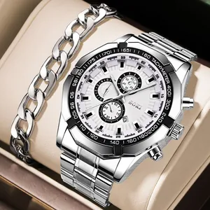 SOKI men's business quartz watch with silver metal strap and white functional dial
