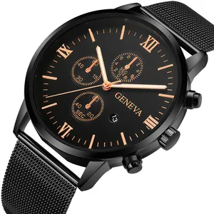 Orologio al Quarzo da Uomo Business di Moda Cassa in Lega Cinturino in Maglia di Acciaio Inossidabile Quadrante Tondo Numeri Romani Visualizzazione Data