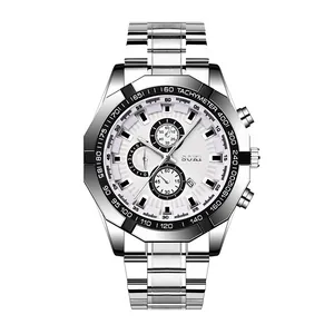 SOKI men's business quartz watch with silver stainless steel band and white dial