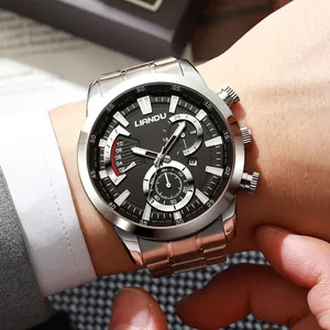 LIANDU Men's Fashion Business Quartz Watch Stainless Steel Band Waterproof Multi-function Wristwatch With Date Display