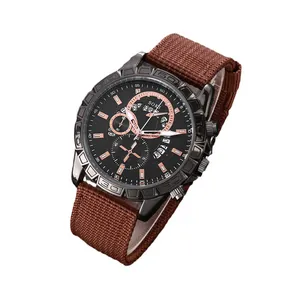 Montre militaire SOKI pour homme avec bracelet en nylon marron et boîtier gris anthracite