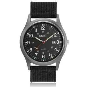 SOKI men's quartz sports watch with canvas strap and date display on a white background