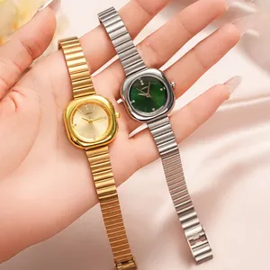 Elegant vintage square quartz watches for women with gold and silver link bracelets