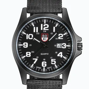 Herren Militär Quarzuhr Mit Nylongeflecht-Armband Datumsanzeige Rundes Mattiertes Legierungsgehäuse Japanisches Uhrwerk Outdoor Sportliche Armbanduhr