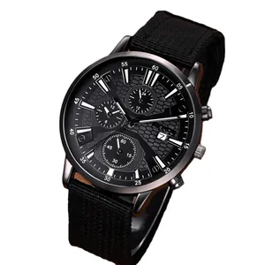 Heren quartz horloge met zwarte honingraat wijzerplaat en zwarte canvas band