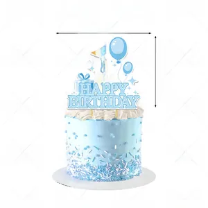 Blue birthday cake topper with a cute white duck and happy birthday lettering