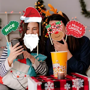 Christmas party photo booth props kit featuring Santa hat and reindeer glasses set