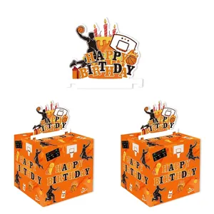 Basketball birthday party money box with happy birthday topper and sports silhouettes