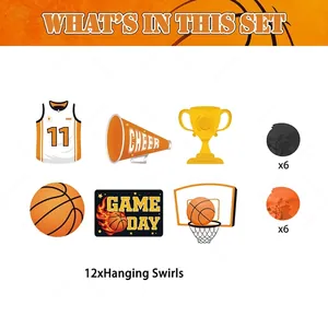 Set of 12 basketball party hanging swirls with jersey, trophy, and game day signs