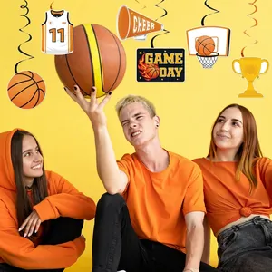 Basketball theme party decoration set with Game Day swirl hanging ornaments and sports cards
