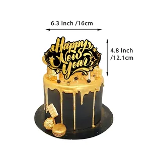Funkelnder schwarz-goldener Happy New Year Kuchendekoration für die Party 2026