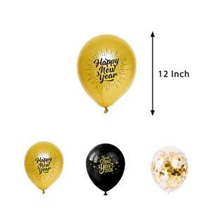 2026 Happy New Year Ballon Set in Schwarz Gold mit 12 Zoll Konfetti Ballons