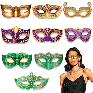 Carnival Masquerade Paper Masks Mardi Gras Party Decorations Photo Booth Props Foil Stamping Glitter Adult Half Face Mask And Elastic Strings Set