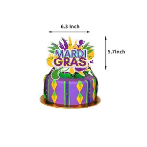 Décoration de gâteau Mardi Gras avec masque violet et couronne, taille 16x14 cm