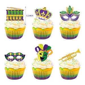 Mardi Gras Cupcake-Deko-Set mit Kronen und Masken, 3,2 Zoll hoch, 6 verschiedene Motive