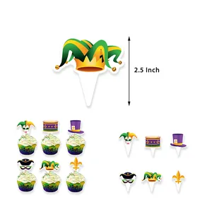 Décorations de gâteaux Mardi Gras avec icônes de carnaval violet vert et doré