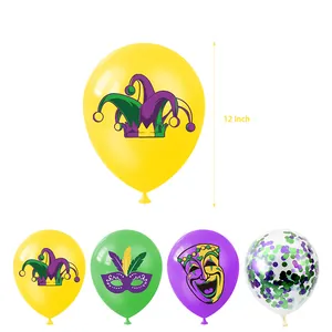12 Zoll Mardi Gras Partyballons mit Glitzer Pailletten und bunten Karnevalsmasken Mustern