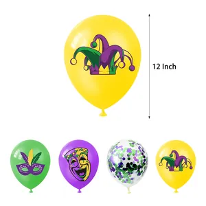 Lot de ballons Mardi Gras 12 pouces avec masques de carnaval et chapeaux de bouffon
