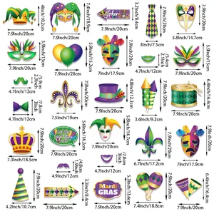 25pcs Mardi Gras photo booth props set with purple green and gold party decorations