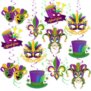 Mardi Gras Decorazioni a Spirale Pendenti Festa di Carnevale Soffitto Plastica Carta Maschera Corona Giglio Modello Forniture Festive