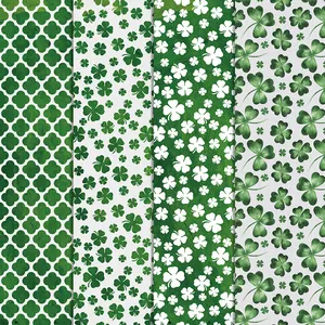 St Patricks Day Gift Wrapping Paper Green Shamrock Clover Patterns Holiday Party Packaging Decoration Wrapping Materials