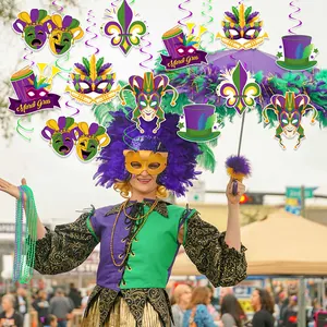 Decorazioni a spirale Mardi Gras con maschere e corone festive per luoghi di festa