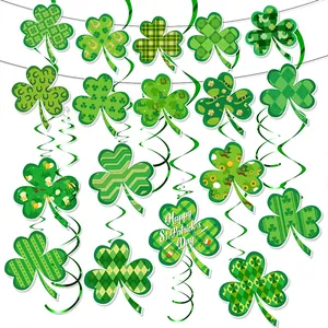 Ensemble de Décoration de la Saint-Patrick Bannière de Trèfle Vert Avec Cartes de Trèfle et Spirales en Plastique pour Décoration de Fête Irlandaise