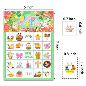 Happy Easter bingo game cards set with bunny and egg designs in 5x7 inch size
