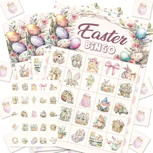 Easter Bingo Game Cards Watercolor Rabbit Egg Floral Pattern Paper Party Favors For Kids Family School Spring Activity