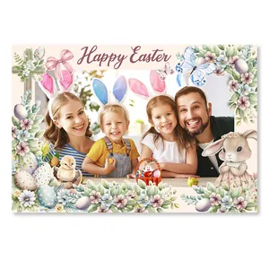 Easter Photo Booth Frame Paper Flower Rabbit Party Prop For Family Gathering Happy Easter Holiday Party Decoration