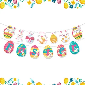 Osterhasen Eier Happy Easter Banner Set Cartoon Kaninchen Bunte Eiergirlande Für Frühlingsparty Innen Haus Wanddekoration